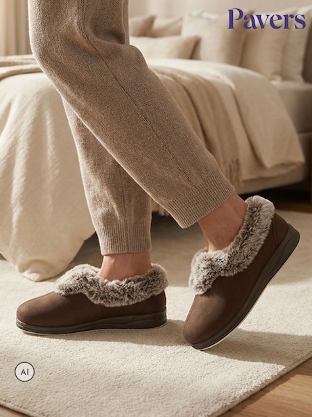 Dark Brown - Pavers Wide Fit Memory Foam Cosy Slippers