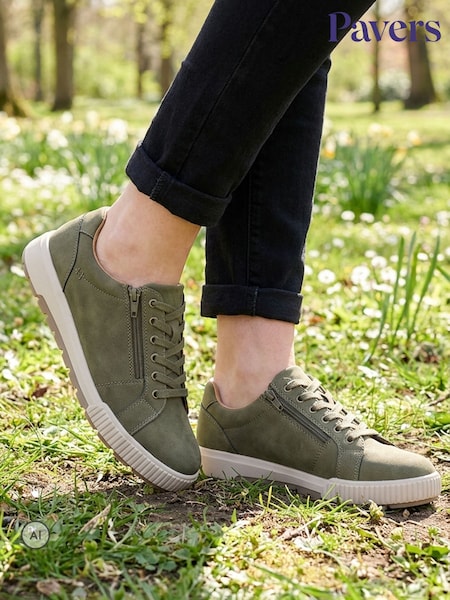 Green - Pavers Wide Fit Dual Fasten Trainers