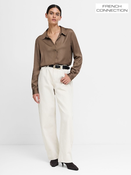 Brown - French Connection Hope Satin Long Sleeve Shirt