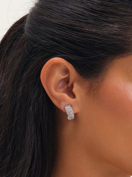 Gold Tone - Jon Richard Rhodium Plated Crystal Hoop Clip Earrings