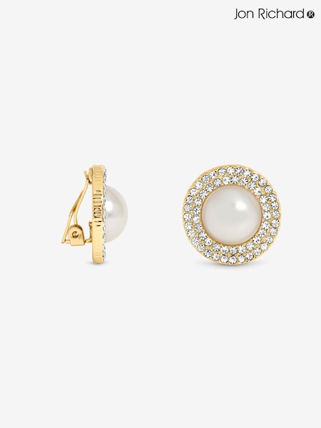 Gold - Jon Richard Plated Pearl And Crystal Clip Earrings