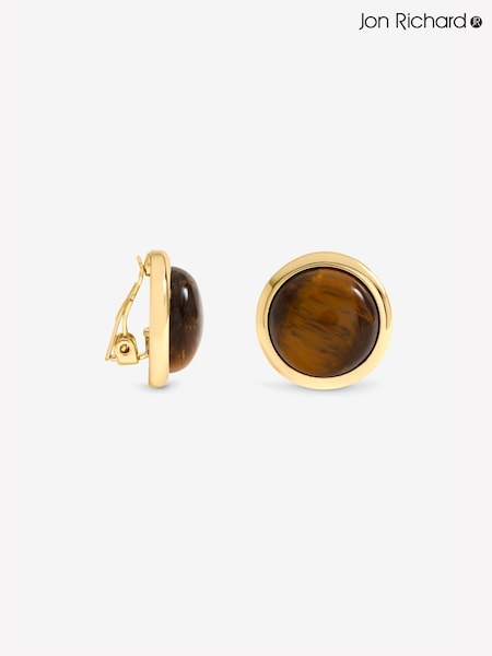 Gold Tone - Jon Richard Tigers Eye Clip Earrings