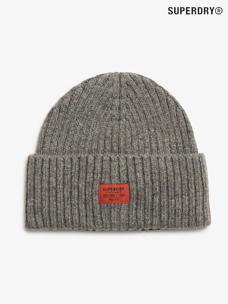 Superdry Rock Grey Nep 100% Cotton Workwear Nep Knitted Beanie (767751) | £20