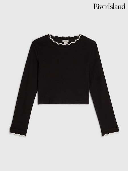 Black - River Island Scallop Top
