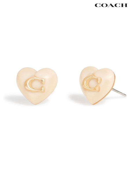 COACH Gold Tone Signature Heart Stud Earrings (767950) | £40