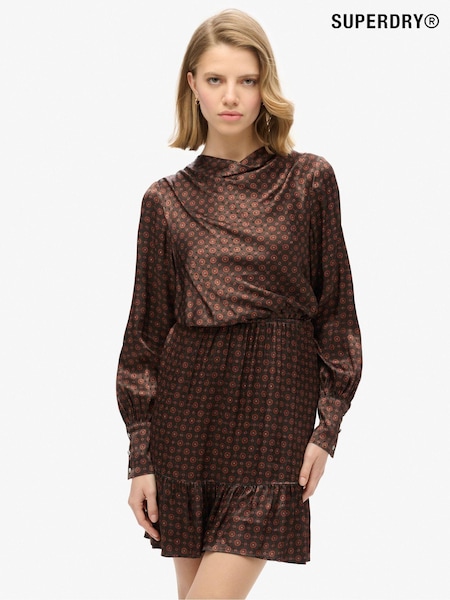 Superdry Geo Tile Orange Mini Cowl Neck Jacquard Dress (768297) | £80
