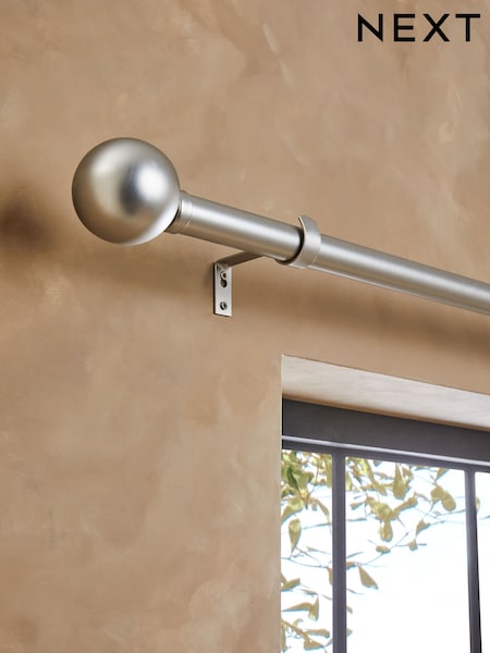 Brushed Silver Ball Finial Extendable Curtain 35mm Pole Kit (768366) | £65 - £85