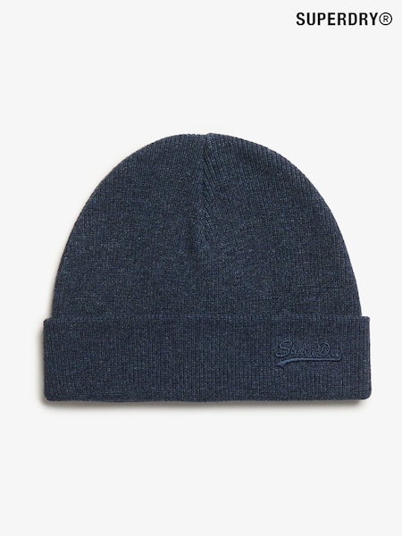 Superdry Richest Navy Marl 100% Cotton Essential Logo Knitted Beanie (768586) | £18