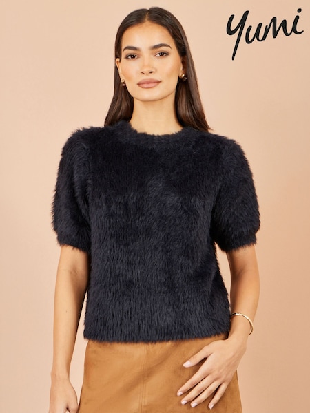 Black - Yumi Fluffy Short Sleeve Jumper