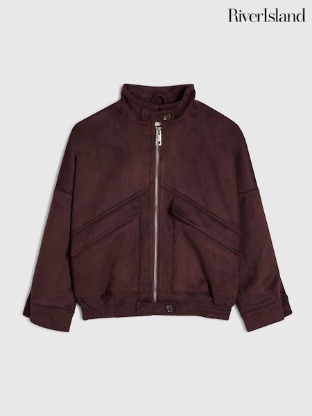 Red - River Island Suedette Funnel Bomber Jacket