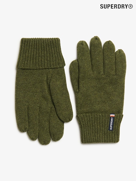 Superdry Deep Army Green Marl Essential Logo Knitted Gloves (769376) | £18