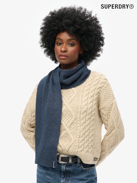 Superdry Richest Navy Marl Essential Logo Knitted Scarf (770065) | £30
