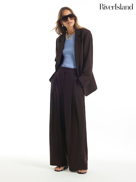 Brown - River Island Crepe Wide Leg Trousers