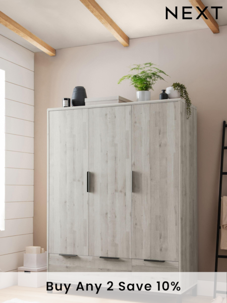 Grey Bronx Oak Effect Triple, 2 Drawers Wardrobe (770291) | £675