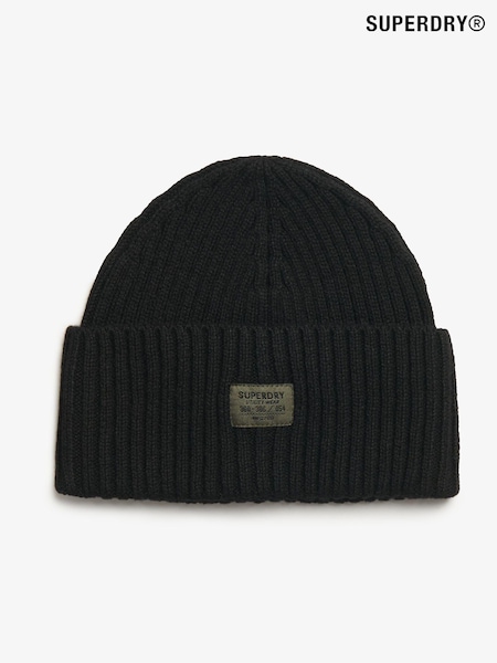 Superdry Black 100% Cotton Workwear Knitted Beanie Hat (770639) | £20