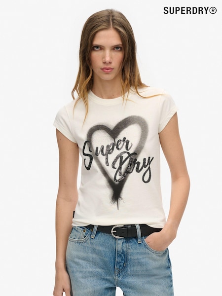 Superdry Winter White 100% Cotton Embellished Punk Cap Sleeve T-Shirt (770819) | £30