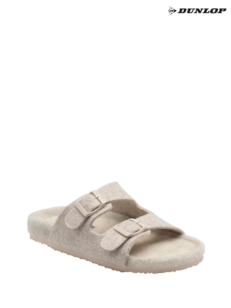 Cream - Dunlop Felt Double Stap Footbed Slippers
