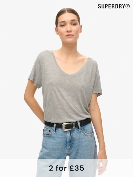 Superdry Silver Studios Slub Embroidered V-Neck Relaxed T-Shirt (771203) | £20