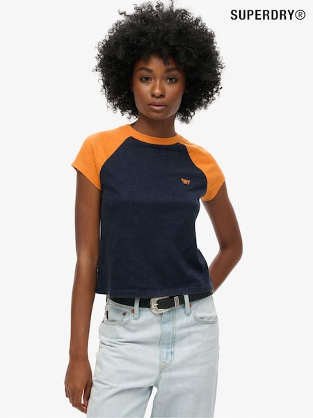 Superdry Track Gold/Rich Navy 100% Cotton Essential Logo Raglan T-Shirt (771252) | £23