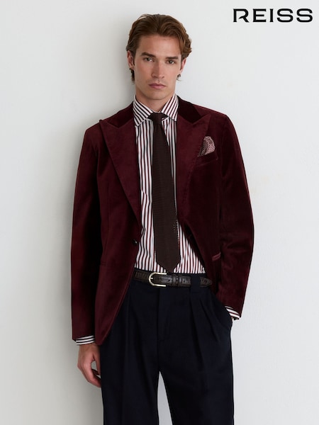 Bordeaux - Tailored Fit Reiss Apsara Velvet Single-breasted Blazer