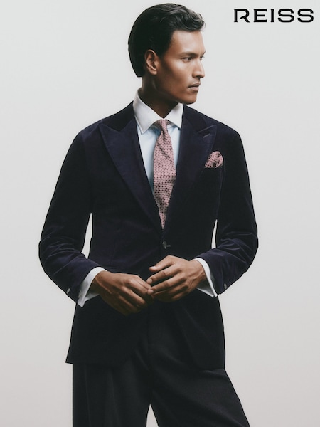 Navy - Classic Fit Reiss Apsara Velvet Single-breasted Blazer