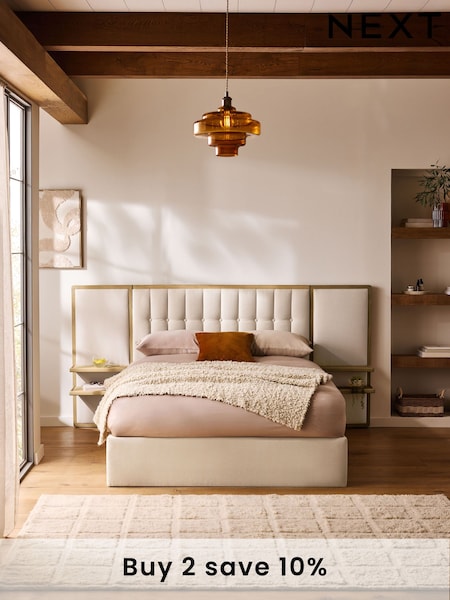 Contemporary Tweedy Linen Wolton Hotel Bed Frame with Bedside Shelving (773108) | £1,150 - £1,250