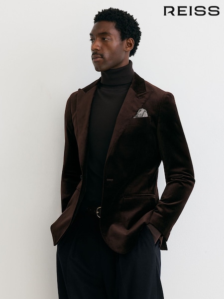 Brown - Tailored Fit Reiss Apsara Velvet Single-breasted Blazer
