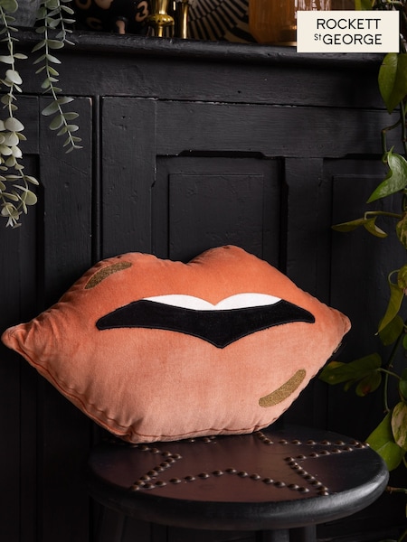 Rockett St George Pink Lips 100% Cotton Velvet Cushion (773567) | £28