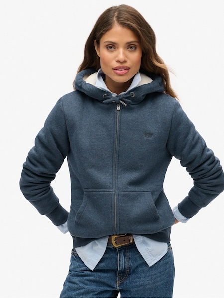 Superdry Vintage Navy Marl Essential Borg Lined Zip Hoodie (774117) | £0
