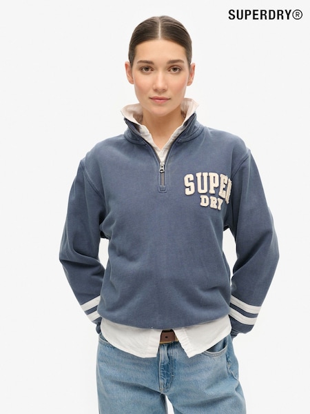 Superdry Mariner Navy Athletic Applique Half Zip 100% Cotton Sweatshirt (774423) | £55