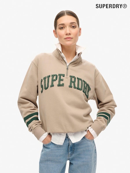 Superdry Cobblestone Grey Athletic Applique Half Zip 100% Cotton Sweatshirt (774434) | £55