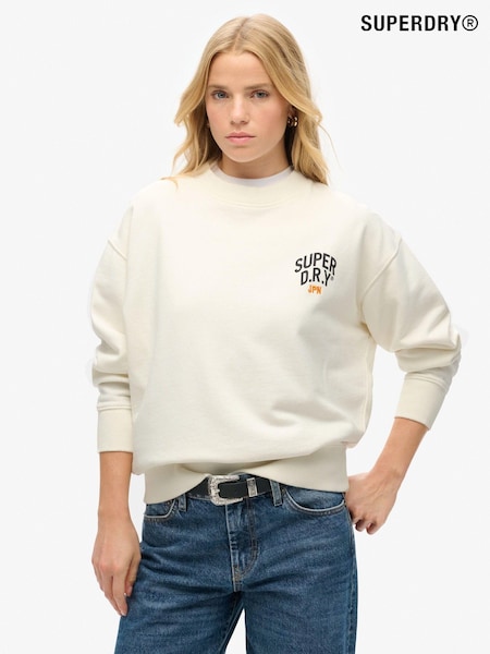 Superdry Off White Off White 100% Cotton Workwear Graphic Loose Crew Sweatshirt (774558) | £50