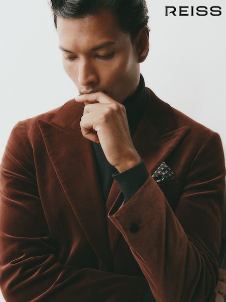 Tobacco Brown - Classic Fit Reiss Apsara Velvet Single-breasted Blazer