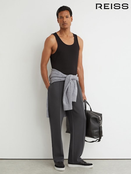 Charcoal Grey - Regular Reiss Form Sueded Interlock Jersey Straight-leg Joggers