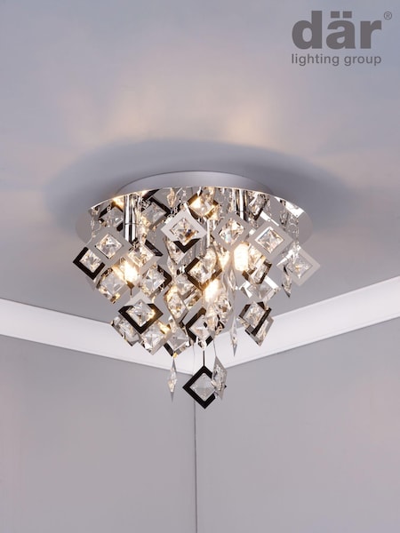 Dar Lighting Silver Russell 3 Light Flush Fitting Ceiling Light (774644) | £99