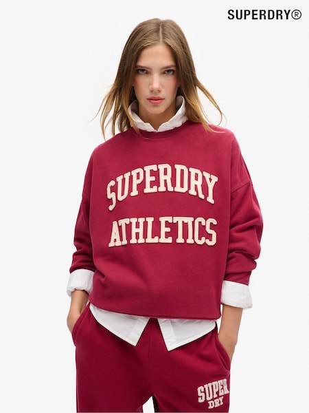 Superdry Bordeaux Red Oversize Athletic 100% Cotton Appliqu Crew Hoodie (774653) | £55