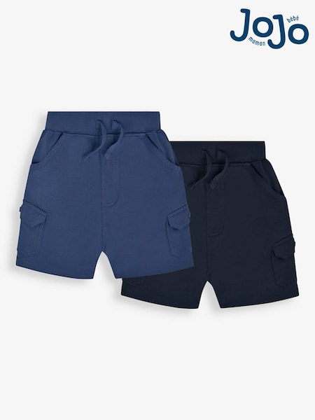 JoJo Maman Bébé Indigo Blue & Navy Blue 2-Pack Cargo Jogger Shorts (777088) | £20 - £23