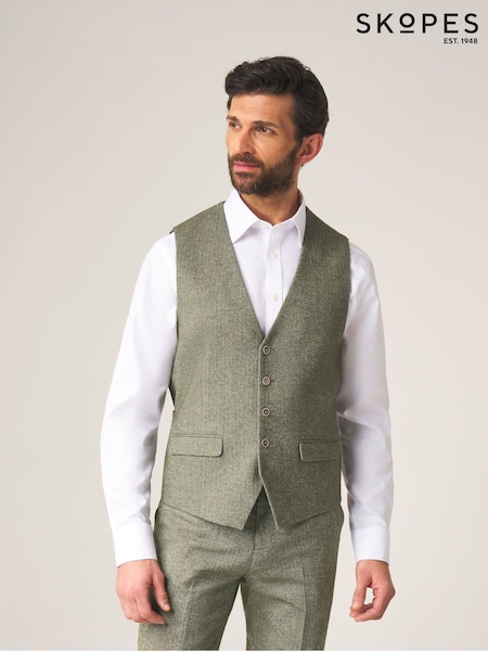 Skopes Green Jude Tweed Tailored Fit Suit Waistcoat (777127) | £70