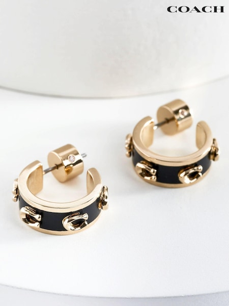 COACH Black/Gold Signature Enamel Hoops Earrings (777554) | £75