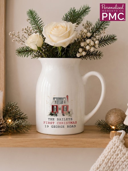 Personalised Christmas House Ceramic Jug Vase By Pmc