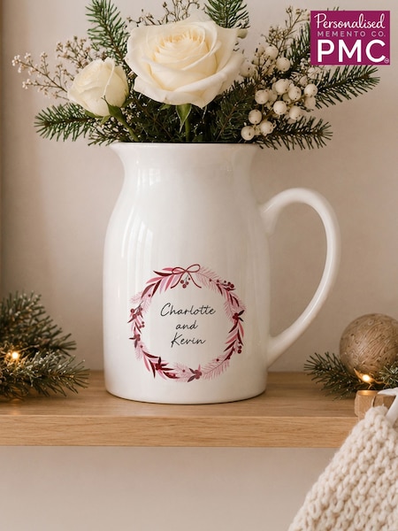 Personalised Christmas Wreath Ceramic Jug Vase By Pmc
