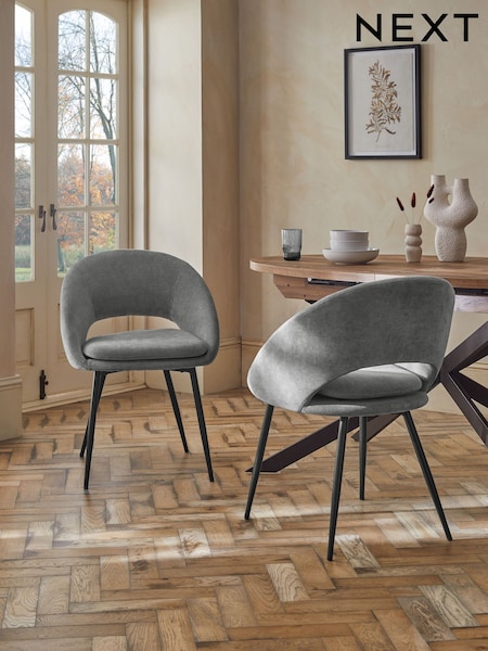 Set of 2 Fine Chenille Mid Grey Hewitt Upholstered Black Leg Dining Chairs (778344) | £320