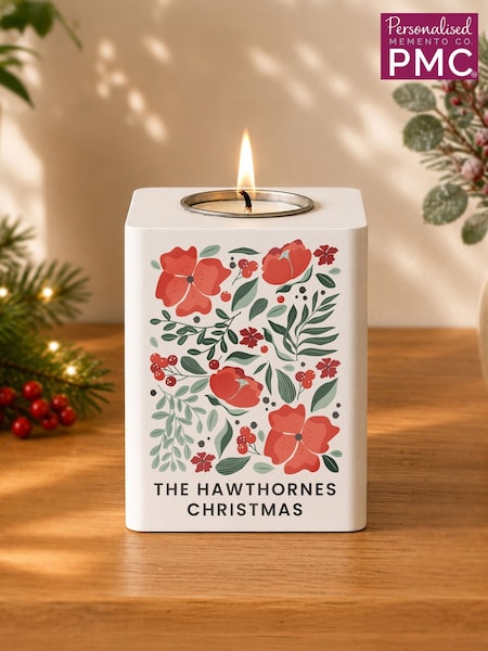 Personalised Poinsettia Wooden Tealight Holder By Pmc