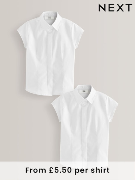 White Fitted Cap Sleeve Cotton Rich Stretch Premium School Shirts 2 Pack (3-18yrs) (778689) | £11 - £18