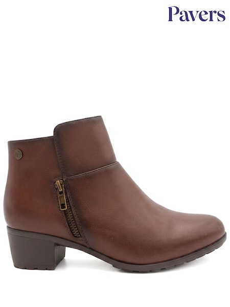Brown - Pavers Wide Fit Zip Fasten Block Heel Ankle Boots