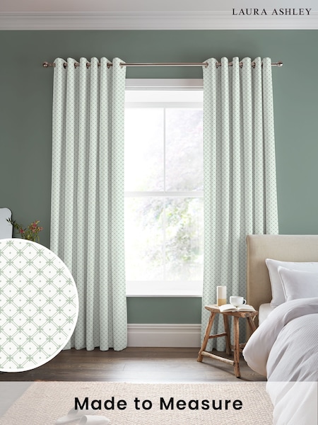 Laura Ashley Sage Wickerwork Made to Measure 100% Cotton Curtains (779611) | £100