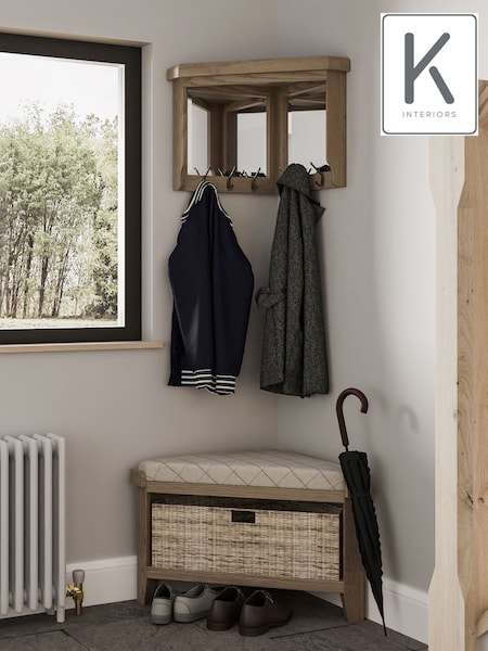 K Interiors Brown Embleton Solid Wood 6 Hook Corner Wall Mounted Coat Stand (779711) | £190