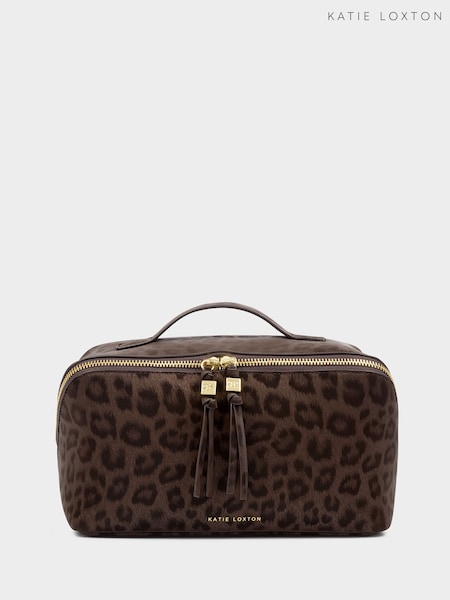 Brown Animal Print - Katie Loxton Soho Large Make Up / Wash Bag