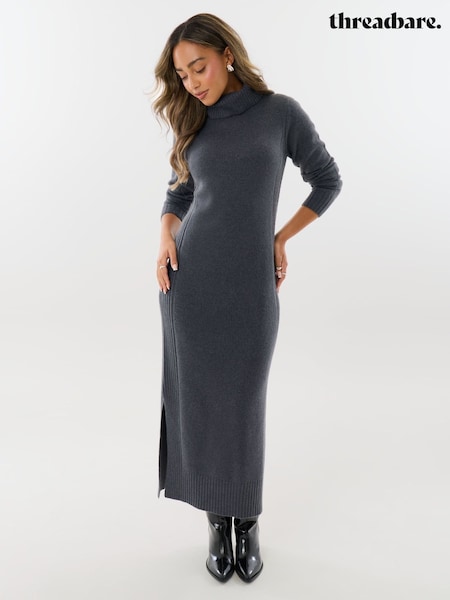 Grey - Threadbare Turtle Neck Maxi Jumper Dress