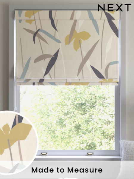 Natural/Ochre Yellow Modern Floral Made To Measure Roman Blind (780720) | £52